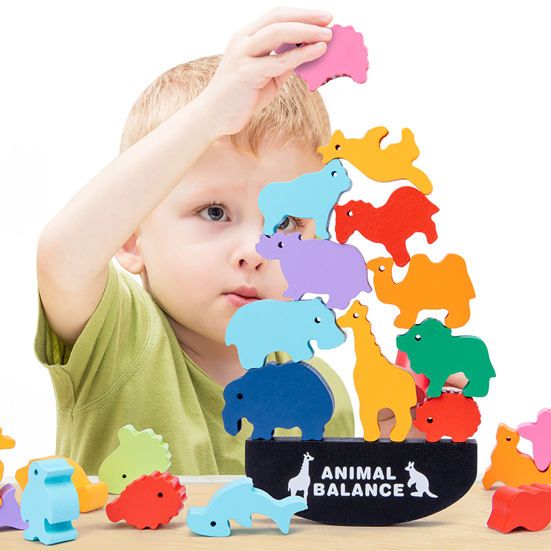 Board Game Word - Montessori Kinder Holz-Tier-Balancierblöcke Brettspiele Spielzeug Dinosaurier