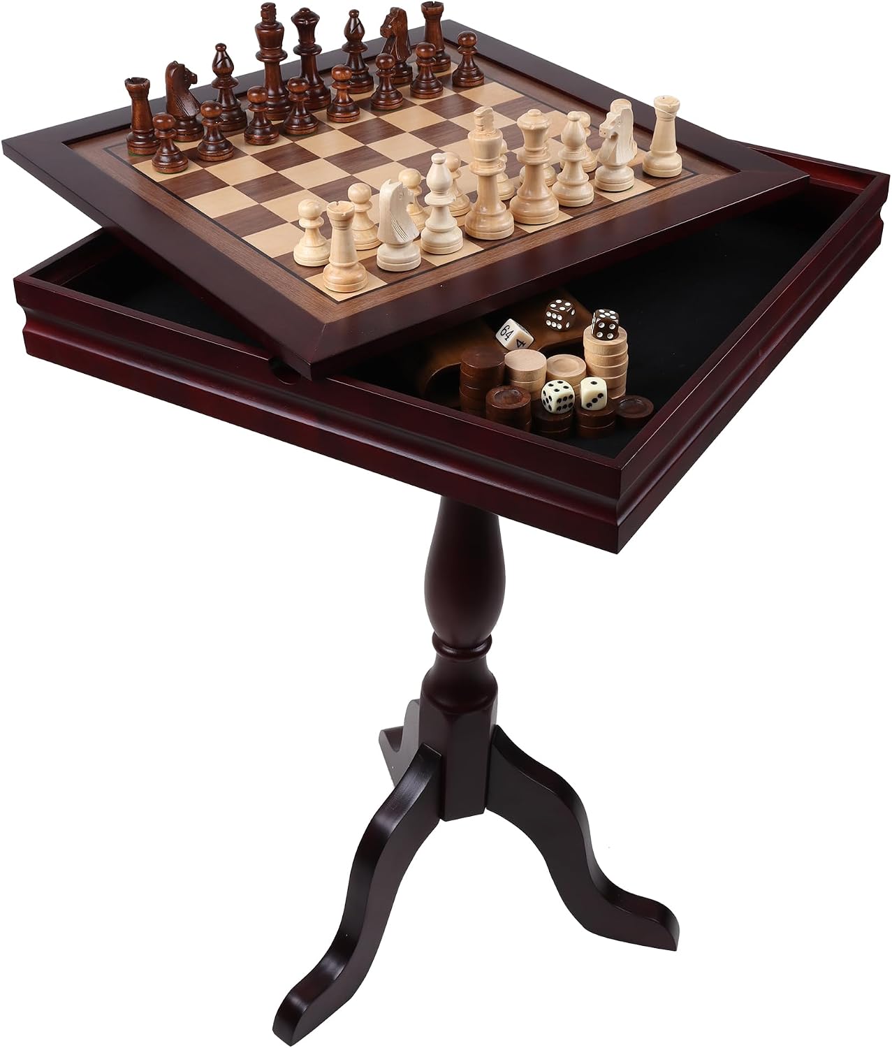 Board Game Vault - 3-in-1 Schach-, Dame- und Backgammon-Spieltisch-Set mit
