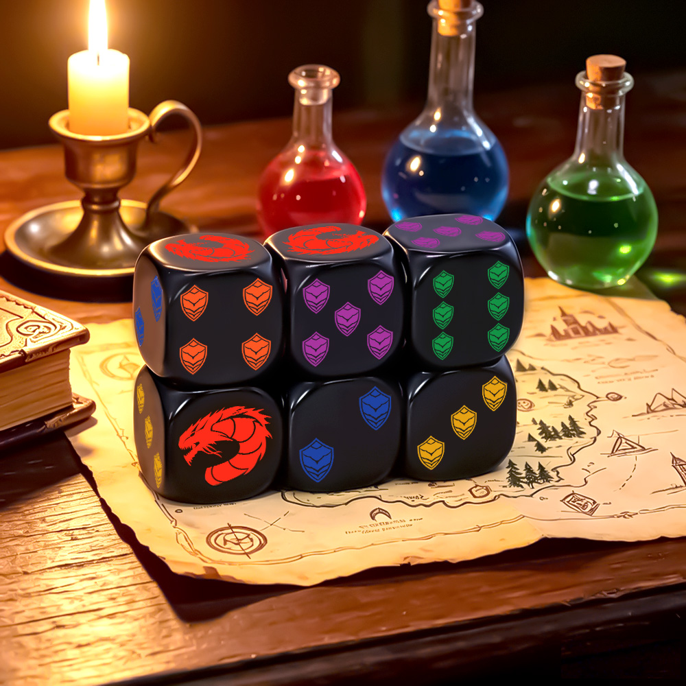 Board Game Rpg - 6-teiliges Drachenschild-Wappen Polyedrisches D6 Würfelset Sammlerqualität
