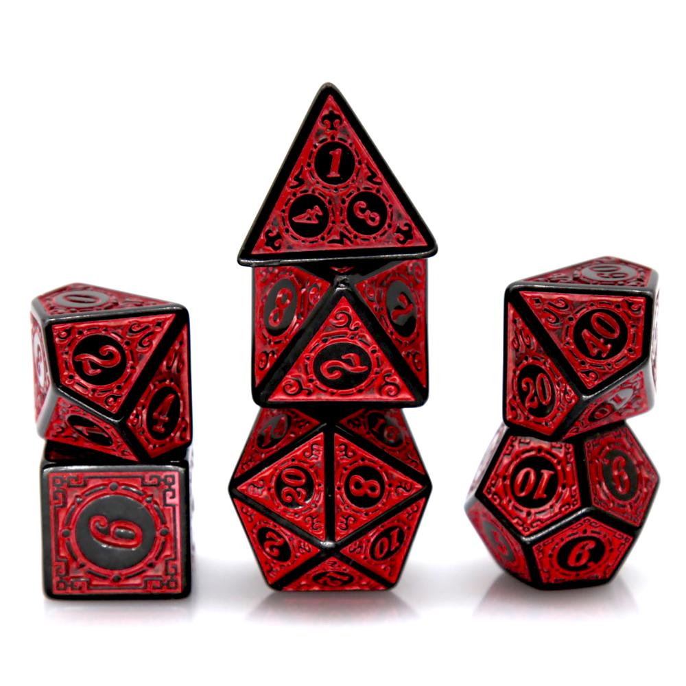 Board Game Rpg - 7-teiliges schwarz-rotes Polyeder-Würfelset aus Acryl mit