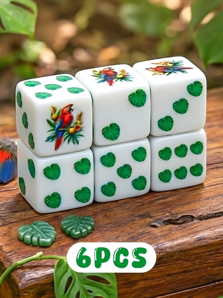 Board Game Rpg - 6-teiliges buntes Papageienfeder-D6-Würfelset, RPG-Würfel für Brettspiele,